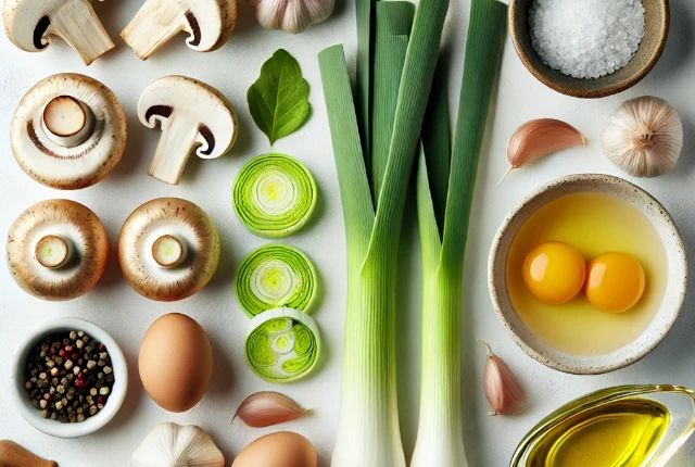 Ingredientes-para-laTortilla-de-Champinones-Puerro-y-Ajo-al-Microondas